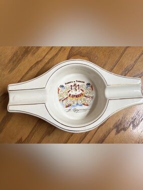 H. Upmann Porcelain Cigar Ashtray - White with Gold Trim Vintage 7 inches